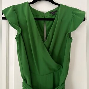 Ann Taylor Vibrant Green Flutter Sleeve Jumpsuit